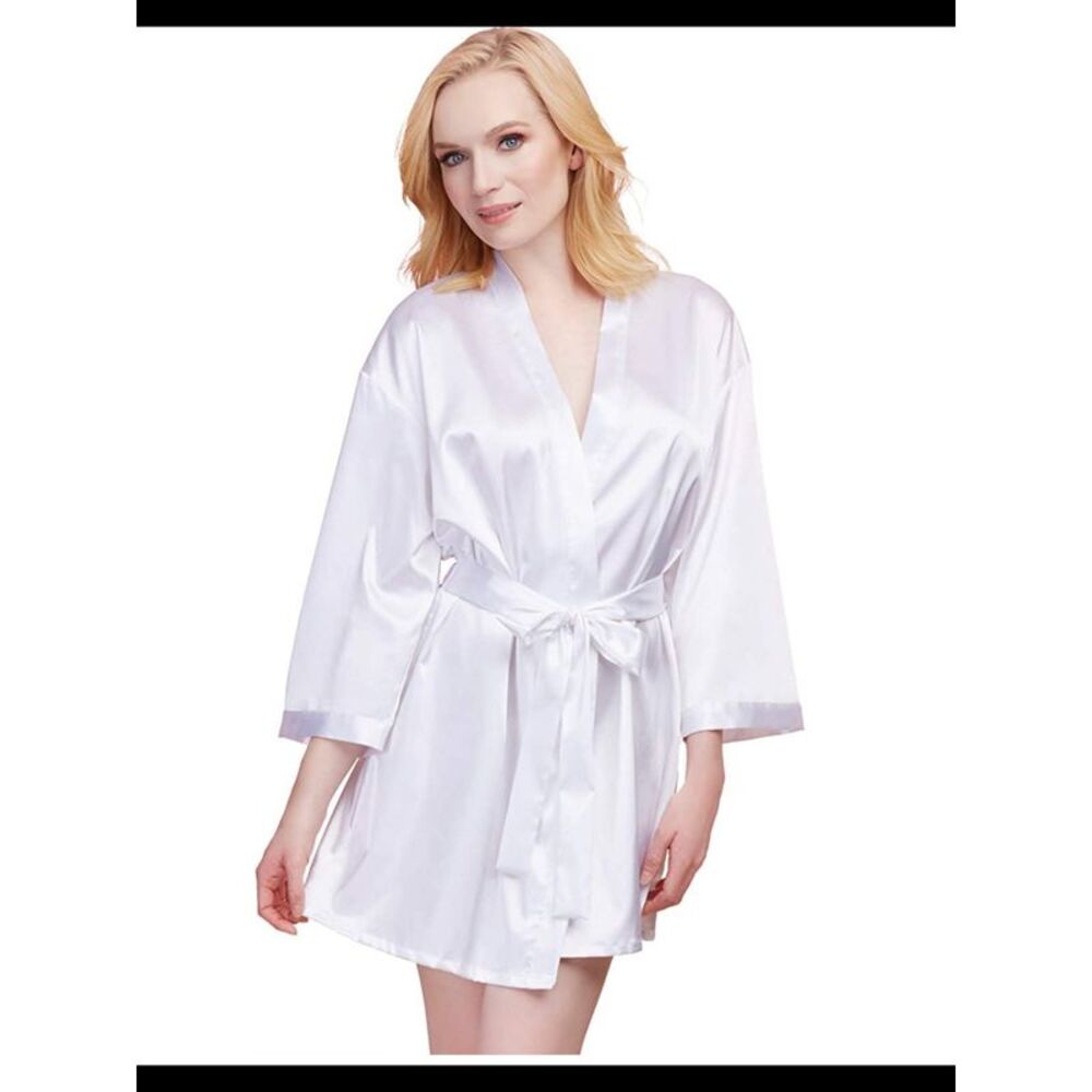 DREAM GIRL Intimates White Satin 3/4 Sleeve Bridal Robe M
